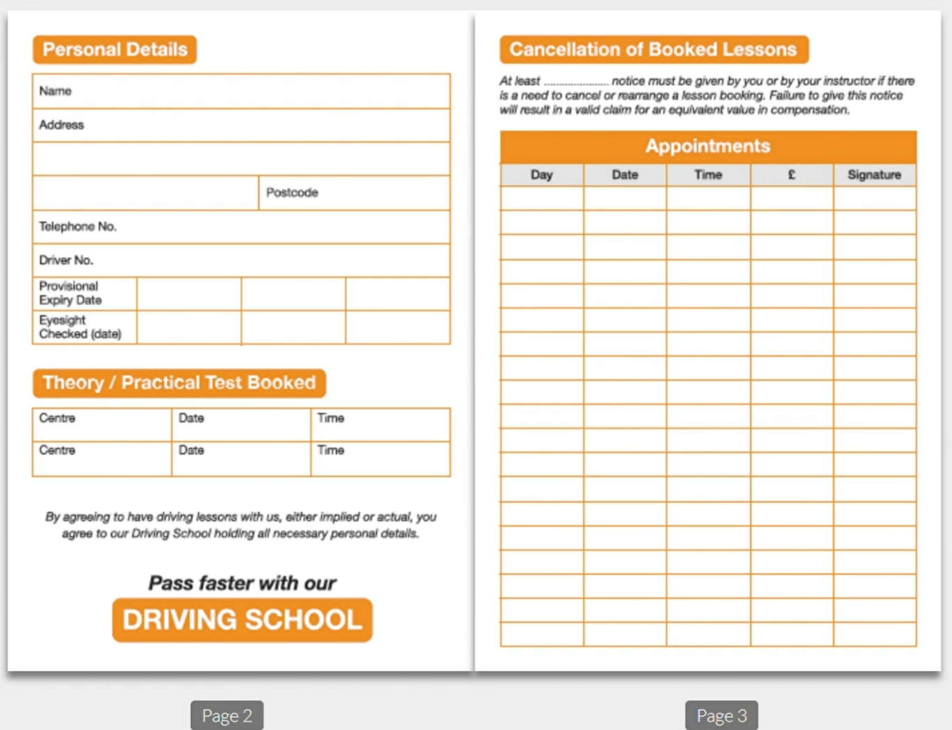 Driving Lessons Pupil Progress Book Telford Driving School